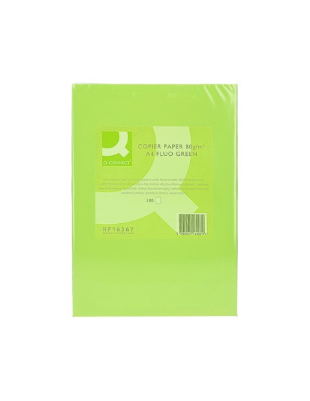 Papel color q-connect din a4 80gr verde neon paquete de 500 hojas