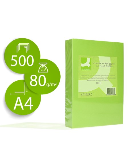 Papel color q-connect din a4 80gr verde neon...