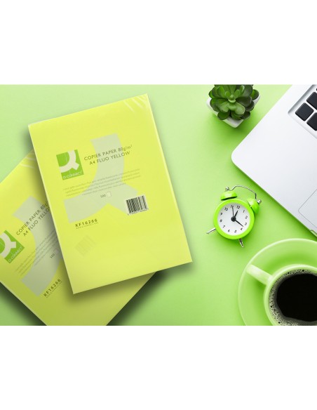 Papel color q-connect din a4 80gr amarillo neon paquete de 500 hojas