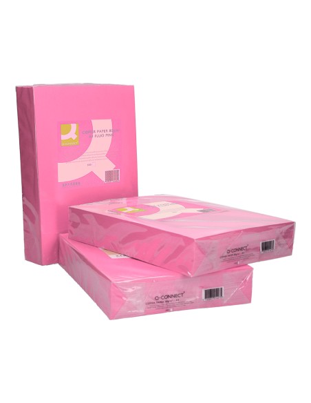Papel color q-connect din a4 80gr rosa neon paquete de 500 hojas