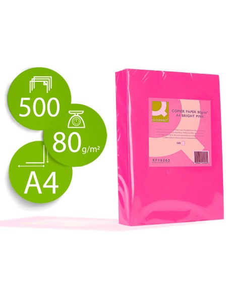 Papel color q-connect din a4 80gr rosa intenso paquete de 500 hojas