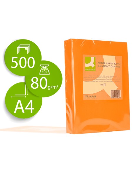 Papel color q-connect din a4 80gr naranja intenso paquete de 500 hojas