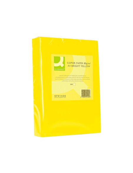 Papel color q-connect din a4 80gr amarillo intenso paquete de 500 hojas