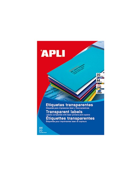 Etiqueta adhesiva apli 1224 transparentes tamaño 70x37 mm para fotocopiadora laser caja 20 hojas con 480 etiquetas