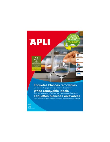 Etiqueta adhesivas apli 10198 tamaño 25,4x10 mm removible para fotocopiadora laser ink-jet caja 25 hojas con