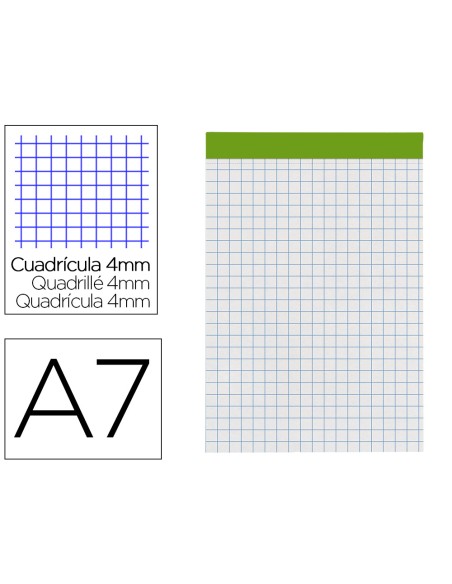 Bloc notas liderpapel cuadro 4 mm a7 80 hojas 60 g/m2 perforado sin tapa