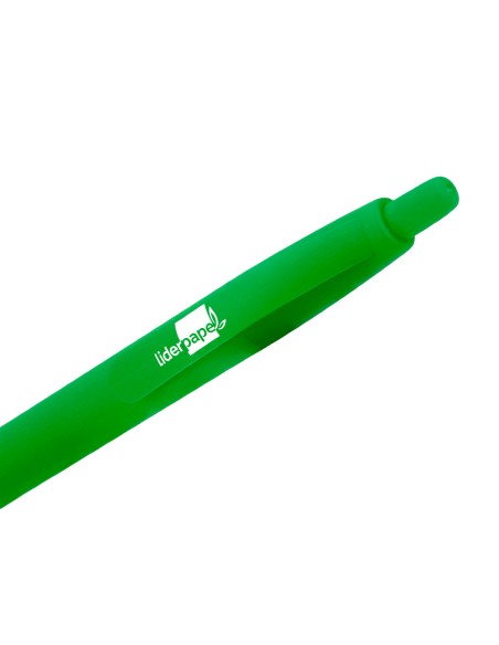 Boligrafo liderpapel gummy touch retractil 1,0 mm tinta verde