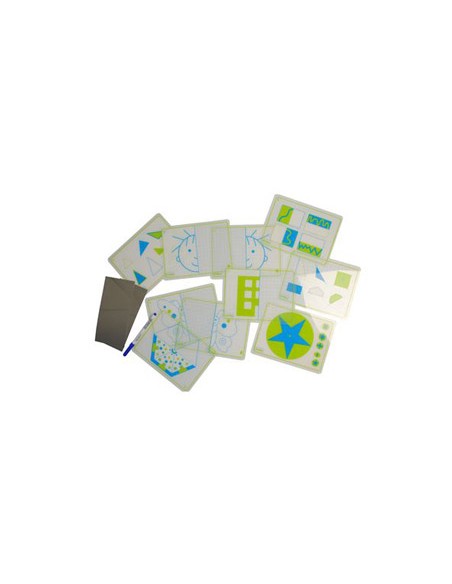 Juego fichas henbea transparentes + espejos simetrias y formas 21x15 cm set 10 tarjetas + 2 espejos