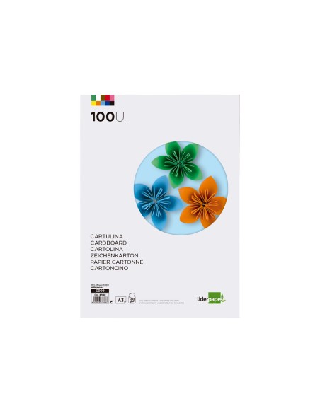 Cartulina liderpapel a3 180g/m2 10 colores surtidos paquete 100 hojas