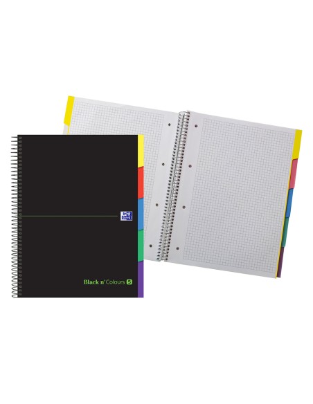 Cuaderno espiral oxford ebook 5 tapa extradura din a4+ 100 h con separadores cuadricula 5 mm black'n colors verde
