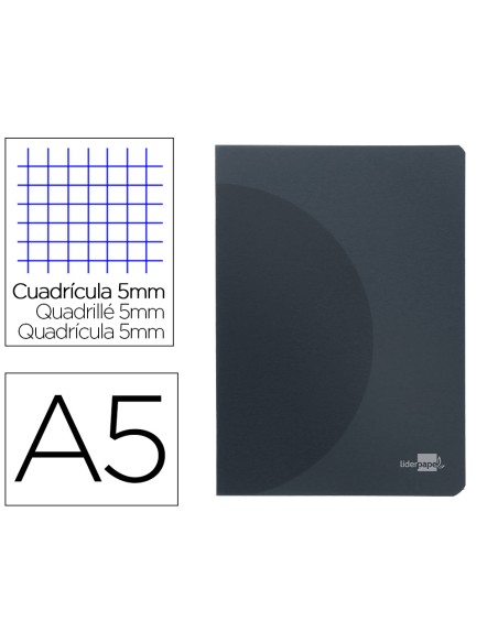 Libreta liderpapel 360 tapa de plastico a5 48 hojas 90g/m2 5mm con doble margen tapa negra