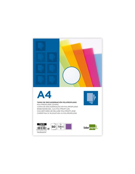 Tapa encuadernacion liderpapel polipropileno ondulado a4 0.8 mm violeta paquete de 50 unidades