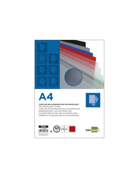 Tapa encuadernacion liderpapel polipropileno a4 0.8mm rojo opaco paquete de 50 unidades