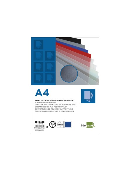 Tapa encuadernacion liderpapel polipropileno a4 0.8mm azul opaco paquete de 50 unidades
