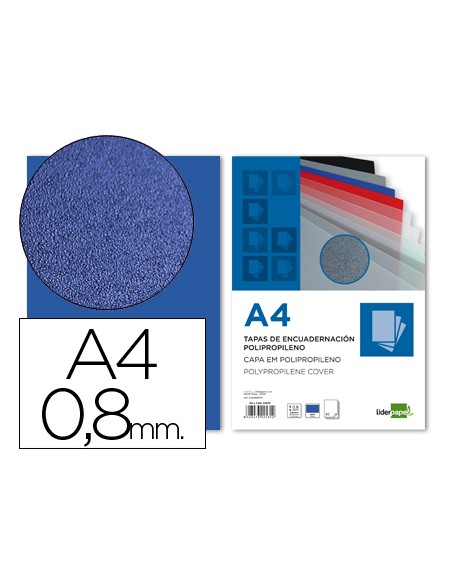 Tapa encuadernacion liderpapel polipropileno a4 0.8mm azul opaco paquete de 50 unidades