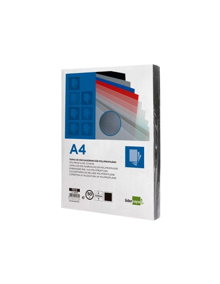 Tapa encuadernacion liderpapel polipropileno a4 0.8mm negro opaco paquete de 50 unidades