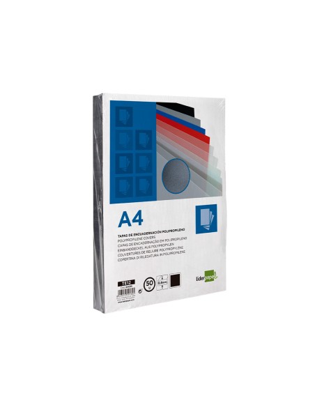 Tapa encuadernacion liderpapel polipropileno a4 0.8mm negro opaco paquete de 50 unidades