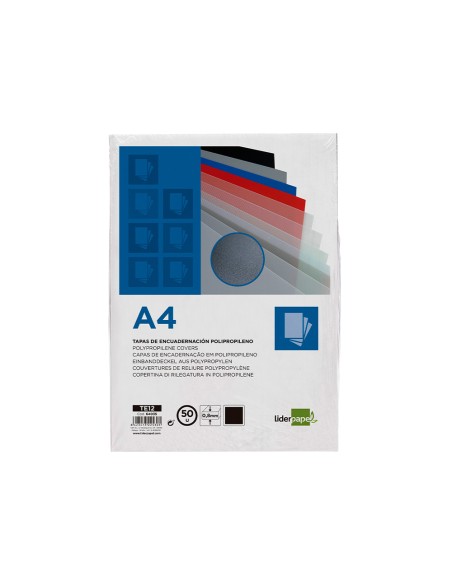 Tapa encuadernacion liderpapel polipropileno a4 0.8mm negro opaco paquete de 50 unidades