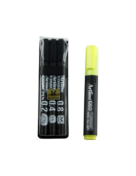 Rotulador artline comic pen calibrado micrometrico negro bolsa de 3 uds 0,2 0,4 0,8 + permanente 853