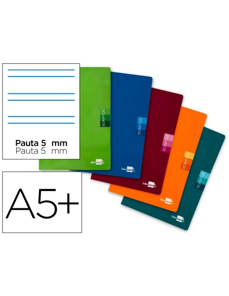 Libreta liderpapel scriptus a5 plus 48 hojas 90g/m2 rayado montessori 5mm con margen colores surtidos