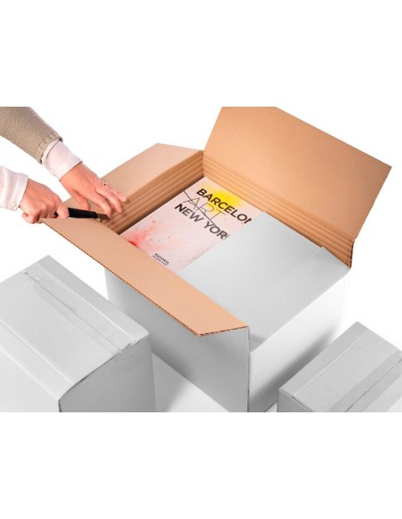Caja para embalar q-connect re gulable en altura ultrarresistente cartón canal doble 7 mm color blanco 450x280x375 mm