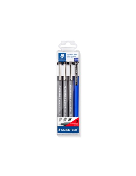 Rotulador staedtler calibrado micrometrico negro bolsa de 3 unidades 0,2 -0,4- 0,8 mm + portaminas 777 regalo
