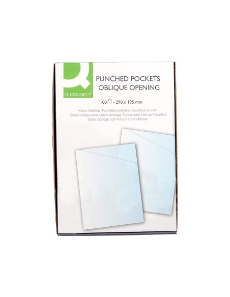 Funda protectora q-connect corte oblicuo 290x195 cristal sin taladros pvc 90mc caja de 100 unidades