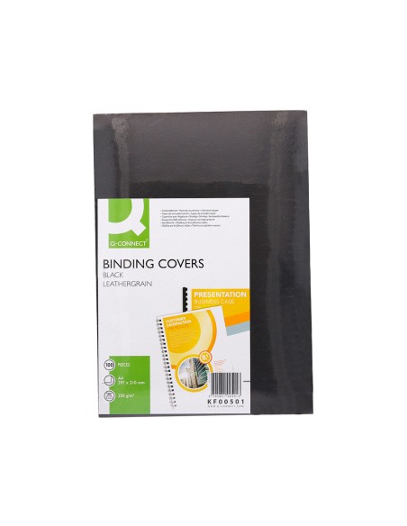 Tapa de encuadernacion q-connect carton din a4 negro simil piel 250 gr caja de 100 unidades
