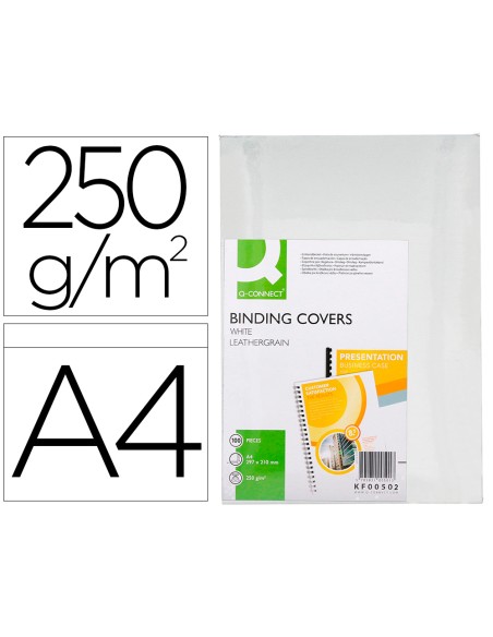 Tapa de encuadernacion q-connect carton din a4 blanco simil piel caja de 100 unidades