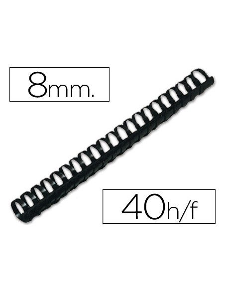 Canutillo q-connect redondo 8 mm plastico negro capacidad 40 hojas caja de 100 unidades