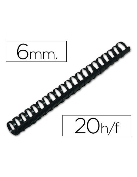 Canutillo q-connect redondo 6 mm plastico negro capacidad 20 hojas caja de 100 unidades