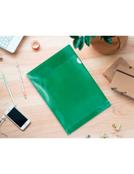 Carpeta dossier uñero plastico q-connect din a4 120 micras verde caja de 100 unidades