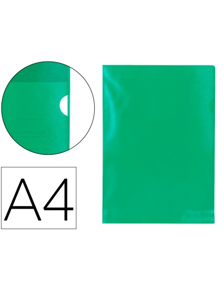 Carpeta dossier uñero plastico q-connect din a4 120 micras verde caja de 100 unidades