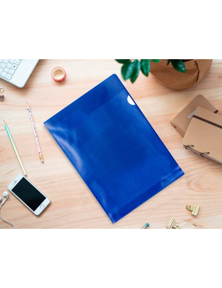 Carpeta dossier uñero plastico q-connect din a4 120 micras azul caja de 100 unidades