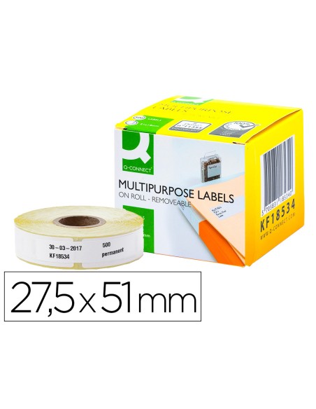 Etiqueta adhesiva removible q-connect kf18534 compatible dymo 11355 tamaño 27,5x51 mm caja con 500 etiquetas