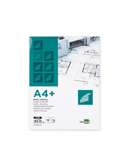 Papel dibujo liderpapel a4+ 320x240mm 70g/m2 vegetal sobre de 12 hojas