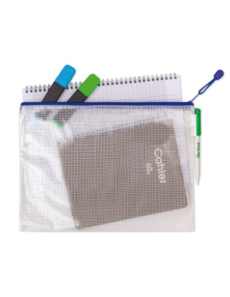 Bolsa multiusos tarifold pvc din a4 apertura superior con cremallera portaboligrafo y correa azul