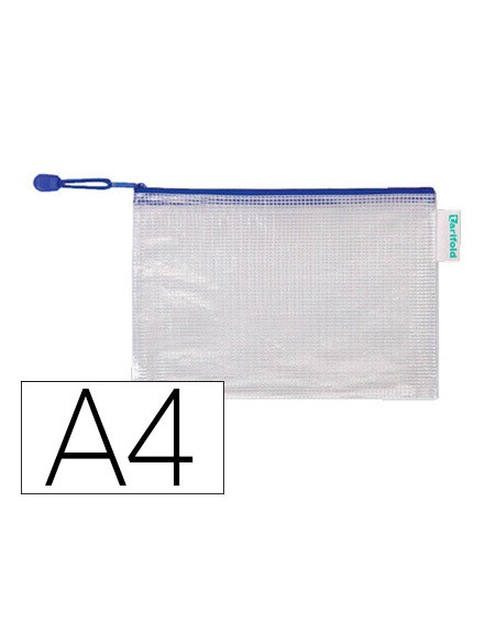 Bolsa multiusos tarifold pvc din a4 apertura superior con cremallera portaboligrafo y correa azul