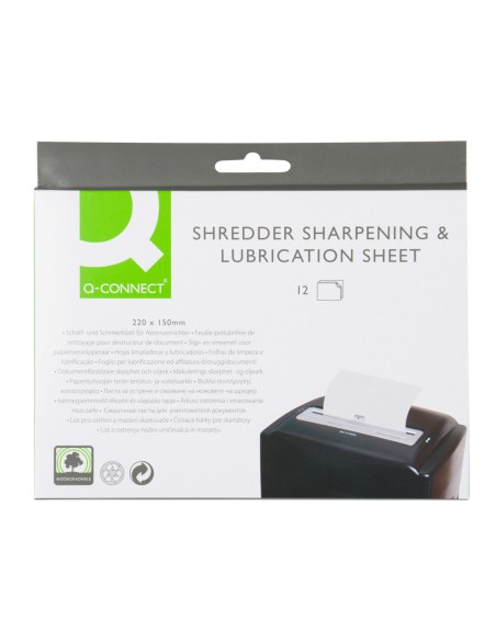 Hojas lubricantes y afiladoras q-connect para destructora paquete de 12 hojas tamaño 220x150 mm