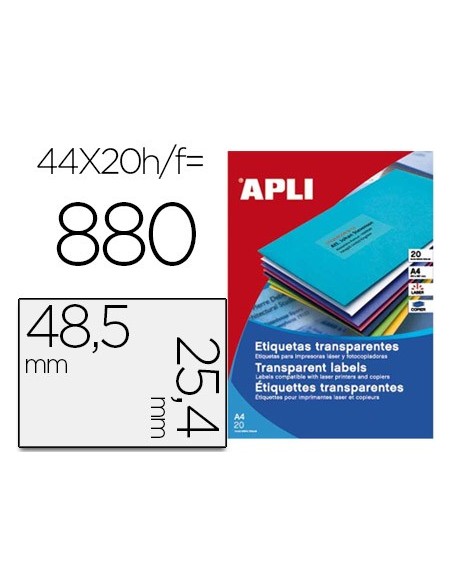 Etiqueta adhesiva apli transparente 48,5x25,4...