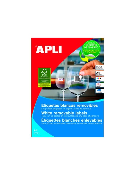 Etiqueta adhesiva apli 36,8x23,8 mm fotocopiadora laser inkjet caja 100 hojas din a4 con 5500 etiquetas
