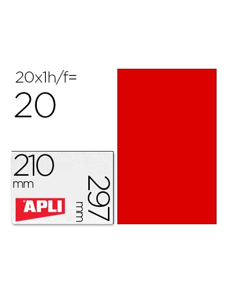 Etiqueta adhesiva apli 02880 tamaño 210x297 mm para fotocopiadora laser ink-jet caja con 20 hojas din a4 rojo
