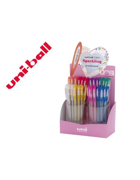 Boligrafo uni ball um-120 signo 0,7 mm tinta gel expositor de 48 colores con purpurina