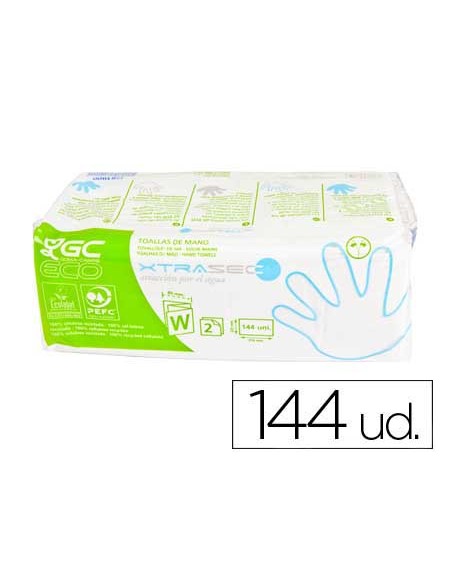 Toalla de papel mano engarzada ecologica -22,5x31 cm 2 capas -paquete con 144 unidades