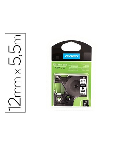 Cinta dymo negro blanco 12mm x 5,5 mt d1...