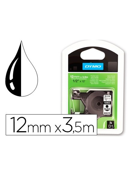 Cinta dymo negro blanco 12mm x3,5 mt d1 nylon