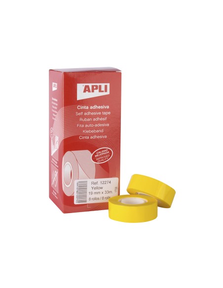 Cinta adhesiva apli 33 mt x 19 mm color amarillo
