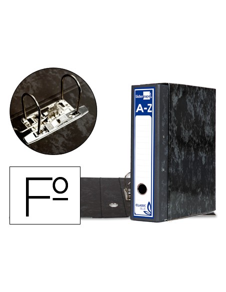 Archivador de palanca liderpapel carton forrado folio jaspeado negro con caja classic blue