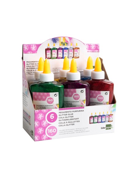 Purpurina pegamento liderpapel fantasia colores metalicos surtidos bote de 160 gr