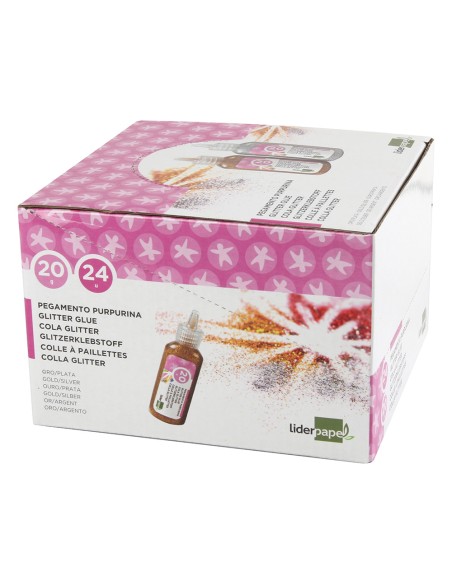 Purpurina pegamento liderpapel fantasia colores metalicos oro y plata bote de 20 gr